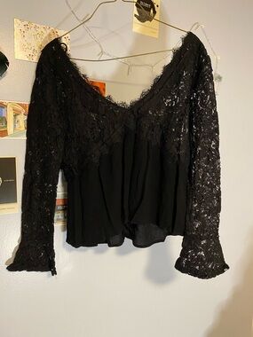 Black Lace Long Sleeve Peplum Top